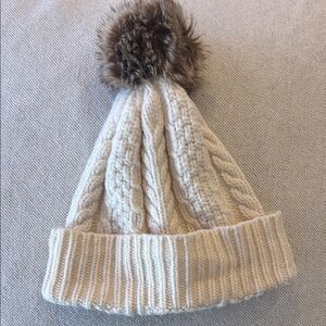 J.crew Ivory cream wool cable knit pom pom winter hat